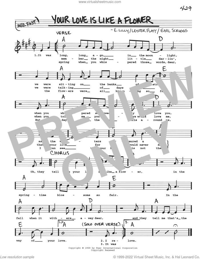 Your Love Is Like A Flower sheet music for voice and other instruments (real book with lyrics) by Flatt & Scruggs, E. Lilly, Earl Scruggs and Lester Flatt, intermediate skill level