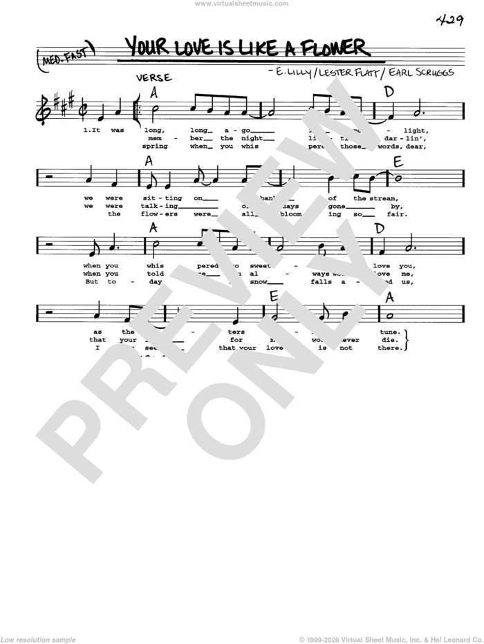 Your Love Is Like A Flower sheet music for voice and other instruments (real book with lyrics) by Flatt & Scruggs, E. Lilly, Earl Scruggs and Lester Flatt, intermediate skill level