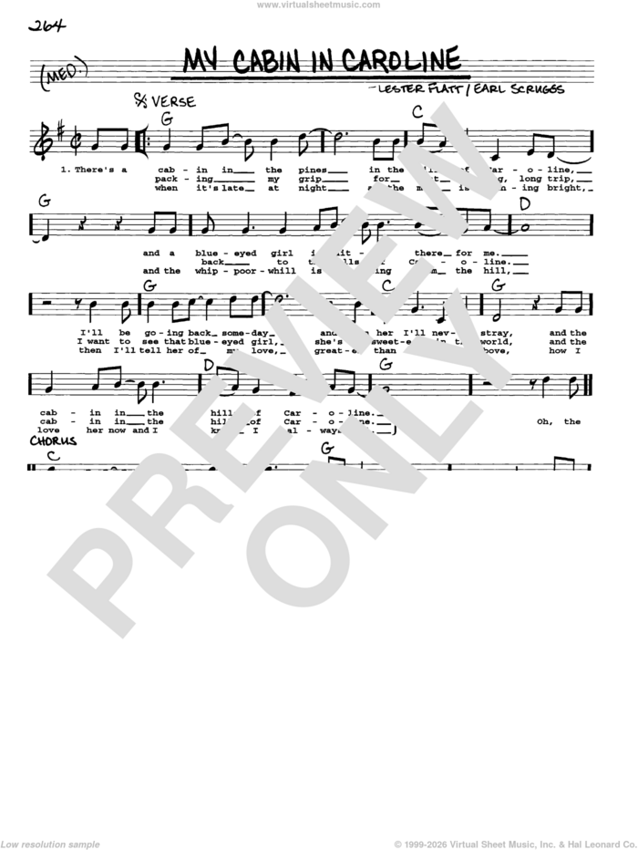My Cabin In Caroline sheet music for voice and other instruments (real book with lyrics) by Flatt & Scruggs, Earl Scruggs and Lester Flatt, intermediate skill level