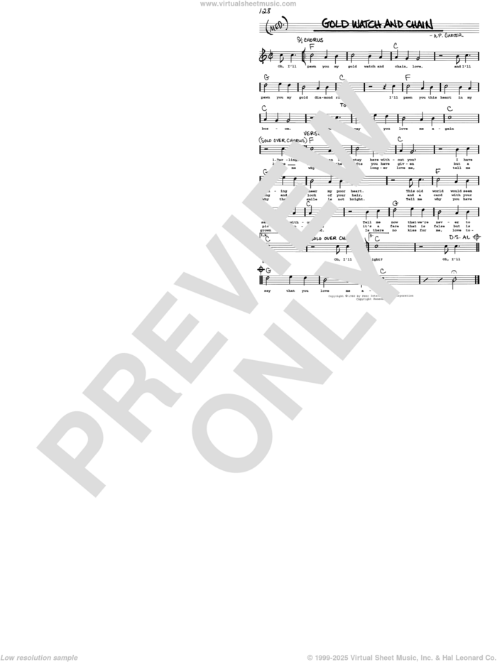 Gold Watch And Chain sheet music for voice and other instruments (real book with lyrics) by A.P. Carter, intermediate skill level