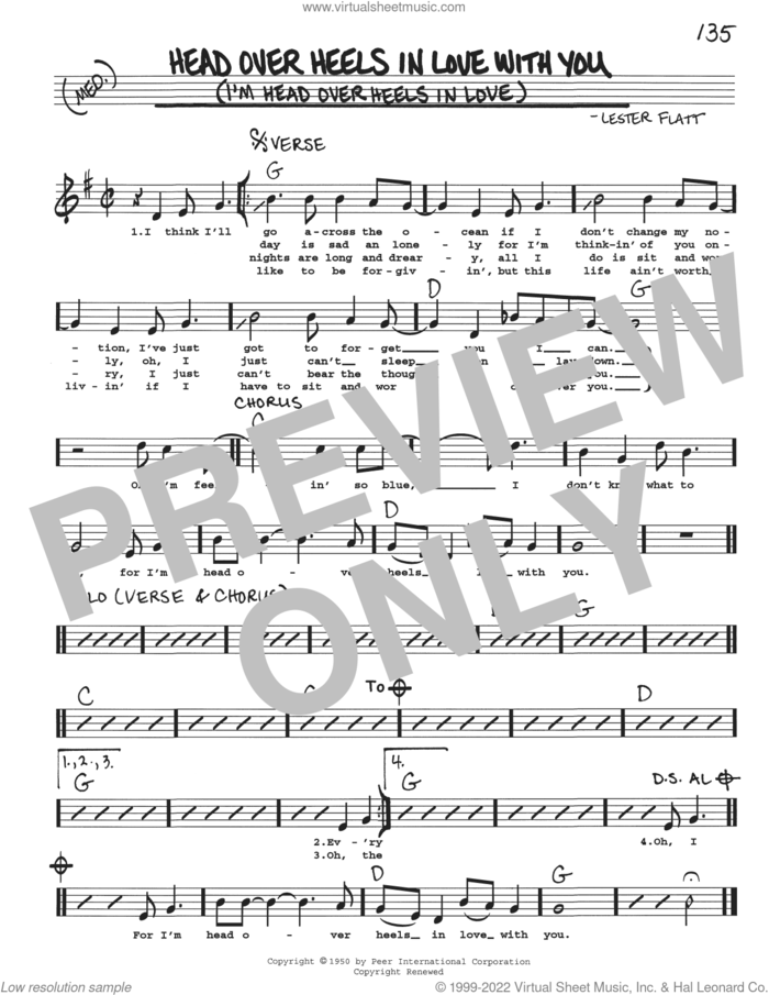 Head Over Heels In Love With You (I'm Head Over Heels In Love) sheet music for voice and other instruments (real book with lyrics) by Lester Flatt, intermediate skill level