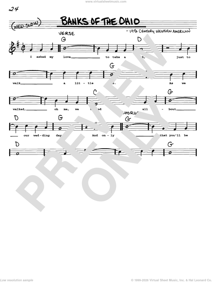 Banks Of The Ohio sheet music for voice and other instruments (real book with lyrics) by Anonymous and 19th Century Western American, intermediate skill level