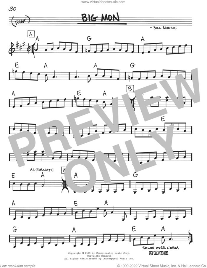 Big Mon sheet music for voice and other instruments (real book with lyrics) by Bill Monroe, intermediate skill level
