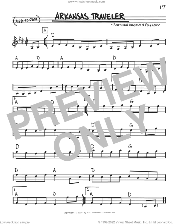 Arkansas Traveler sheet music for voice and other instruments (real book with lyrics), classical score, intermediate skill level
