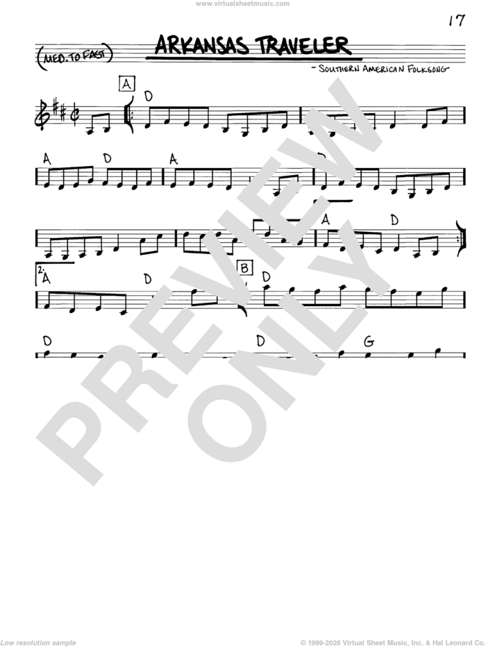 Arkansas Traveler sheet music for voice and other instruments (real book with lyrics), classical score, intermediate skill level