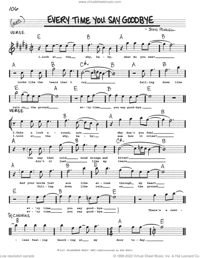 Everytime You Say Goodbye sheet music for voice and other instruments (real book with lyrics) by John Pennell, intermediate skill level