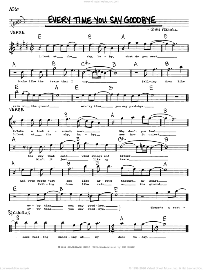 Everytime You Say Goodbye sheet music for voice and other instruments (real book with lyrics) by John Pennell, intermediate skill level