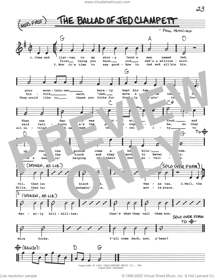Ballad Of Jed Clampett sheet music for voice and other instruments (real book with lyrics) by Flatt & Scruggs and Paul Henning, intermediate skill level