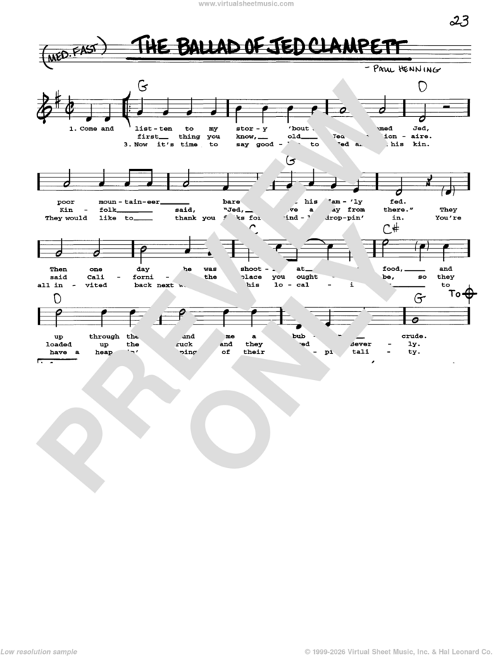 Ballad Of Jed Clampett sheet music for voice and other instruments (real book with lyrics) by Flatt & Scruggs and Paul Henning, intermediate skill level