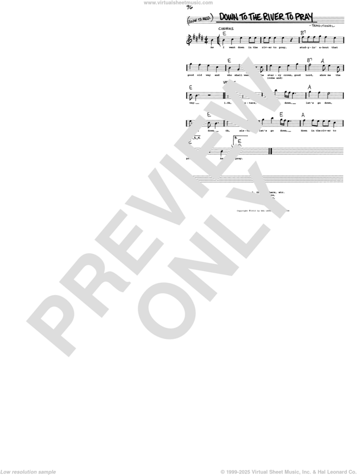 Down To The River To Pray sheet music for voice and other instruments (real book with lyrics), intermediate skill level