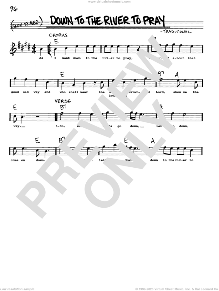 Down To The River To Pray sheet music for voice and other instruments (real book with lyrics), intermediate skill level