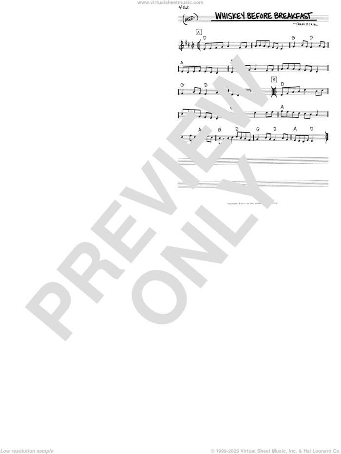 Whiskey Before Breakfast sheet music for voice and other instruments (real book with lyrics), intermediate skill level