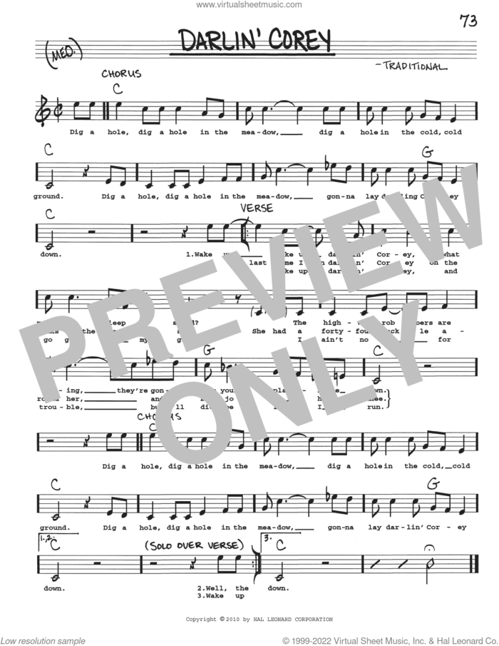 Darlin' Corey sheet music for voice and other instruments (real book with lyrics), intermediate skill level