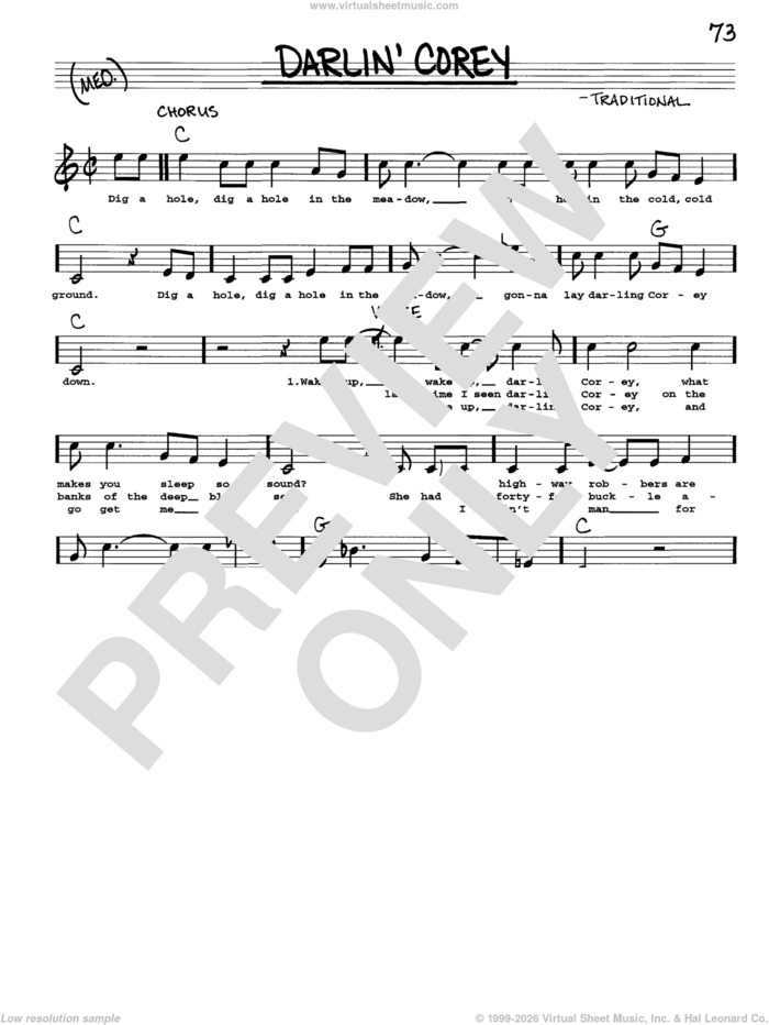 Darlin' Corey sheet music for voice and other instruments (real book with lyrics), intermediate skill level