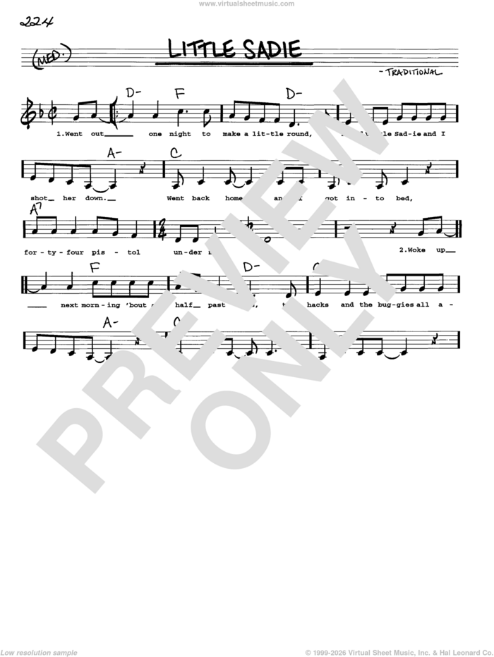 Little Sadie sheet music for voice and other instruments (real book with lyrics), intermediate skill level