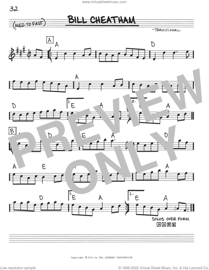 Bill Cheatham sheet music for voice and other instruments (real book with lyrics), intermediate skill level