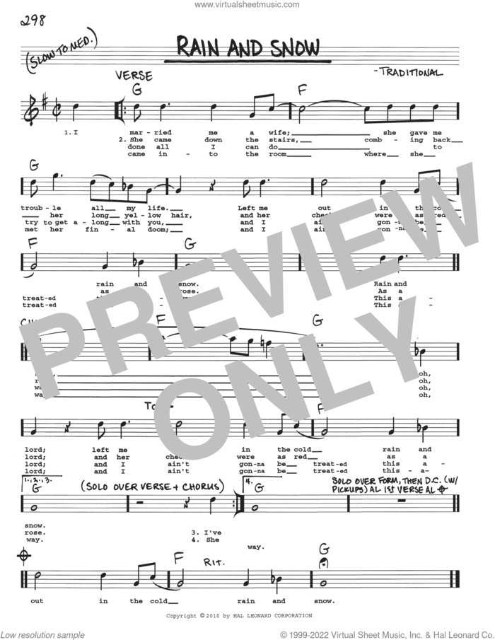 Rain And Snow sheet music for voice and other instruments (real book with lyrics), intermediate skill level