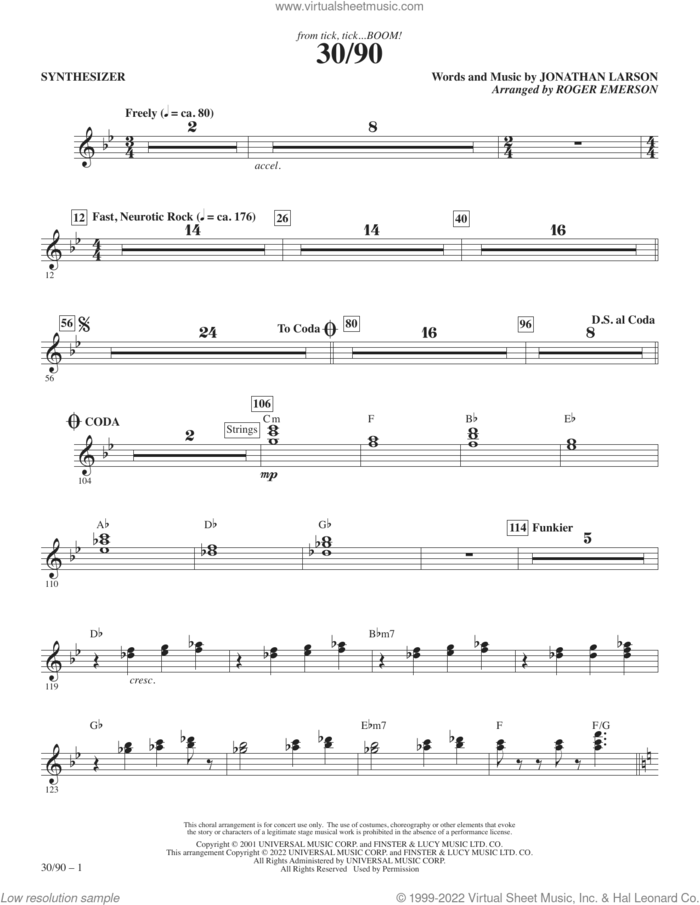 30/90 (from tick, tick... BOOM!) (arr. Roger Emerson) (complete set of parts) sheet music for orchestra/band by Roger Emerson and Jonathan Larson, intermediate skill level