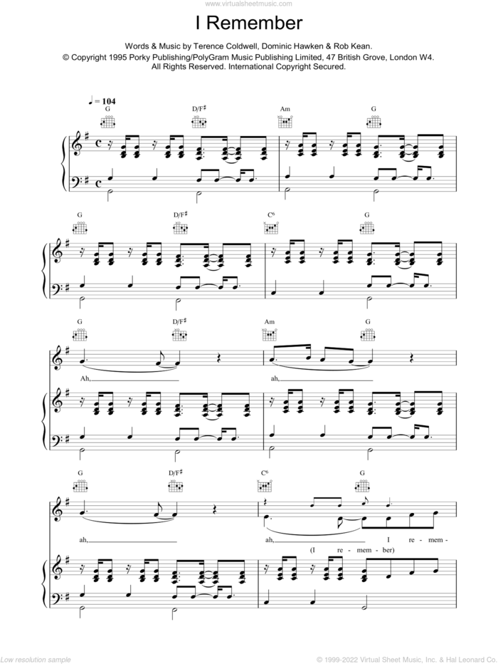 I Remember sheet music for voice, piano or guitar by East 17, intermediate skill level
