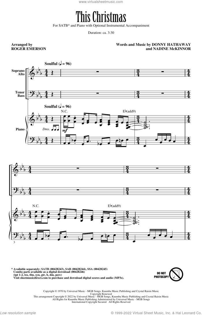 This Christmas (arr. Roger Emerson) sheet music for choir (SATB: soprano, alto, tenor, bass) by Donny Hathaway, Roger Emerson and Nadine McKinnor, intermediate skill level
