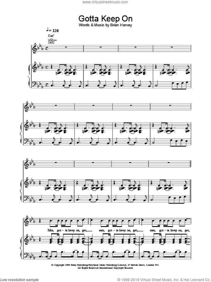 Gotta Keep On sheet music for voice, piano or guitar by East 17, intermediate skill level