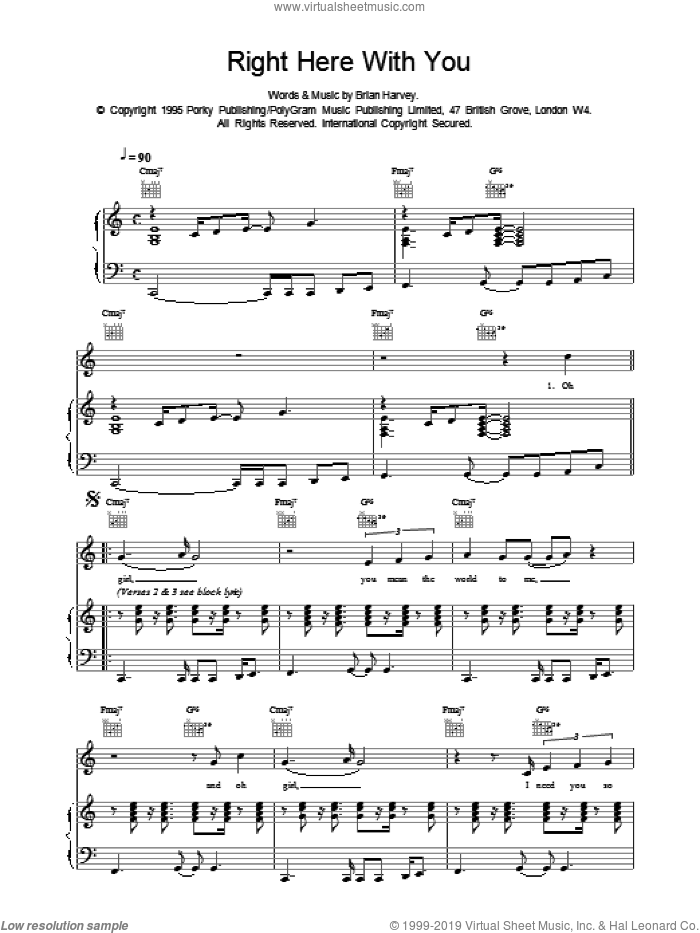 Right Here With You sheet music for voice, piano or guitar by East 17, intermediate skill level