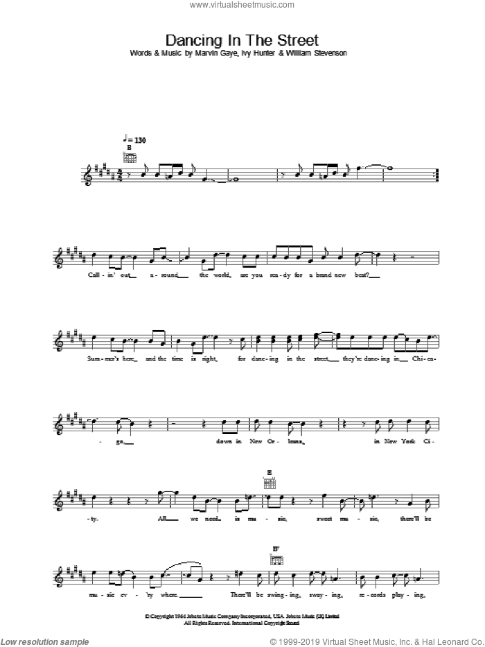 Dancing In The Street sheet music for voice and other instruments (fake book) by David Bowie and Mick Jagger, intermediate skill level