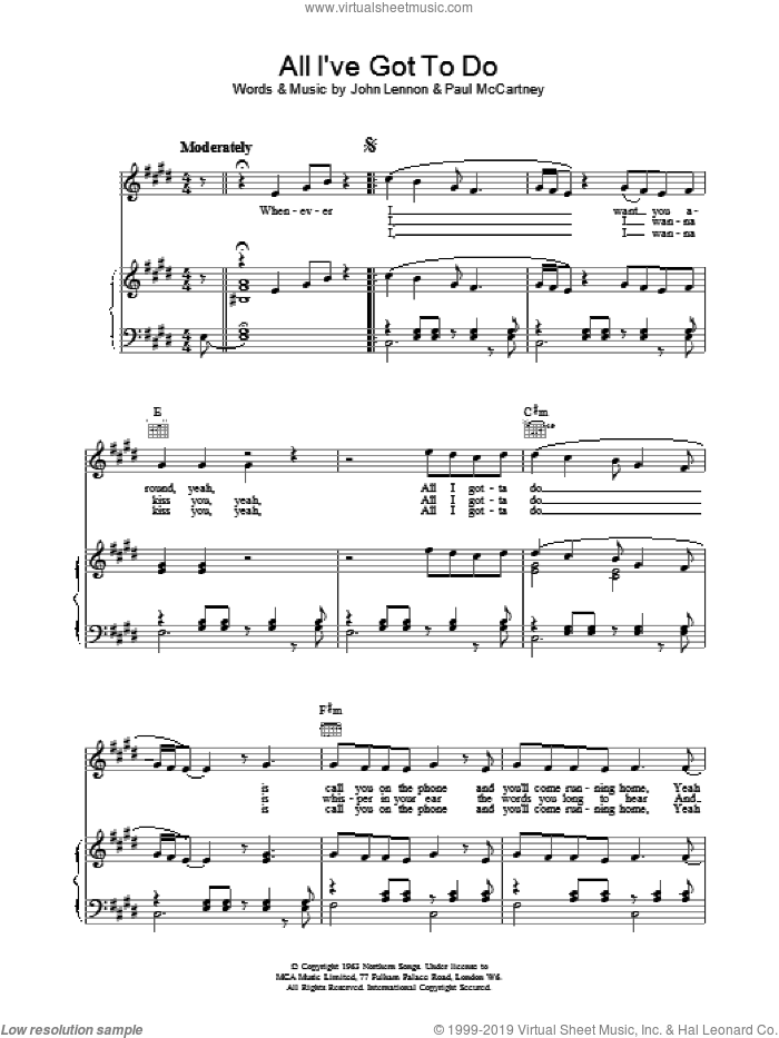 All I've Got To Do sheet music for voice, piano or guitar by The Beatles, intermediate skill level