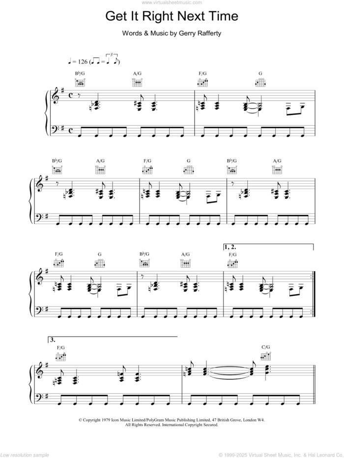 Get It Right Next Time sheet music for voice, piano or guitar by Gerry Rafferty, intermediate skill level