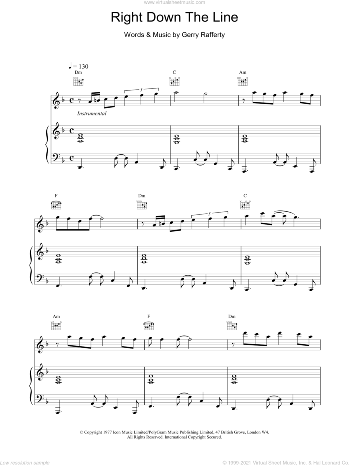 Right Down The Line sheet music for voice, piano or guitar by Gerry Rafferty, intermediate skill level