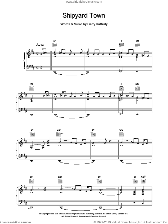 Shipyard Town sheet music for voice, piano or guitar by Gerry Rafferty, intermediate skill level