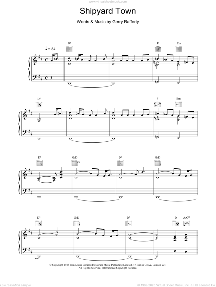 Shipyard Town sheet music for voice, piano or guitar by Gerry Rafferty, intermediate skill level