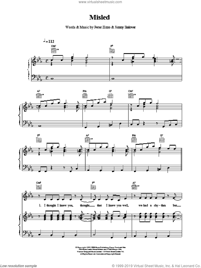Misled sheet music for voice, piano or guitar by Celine Dion, intermediate skill level