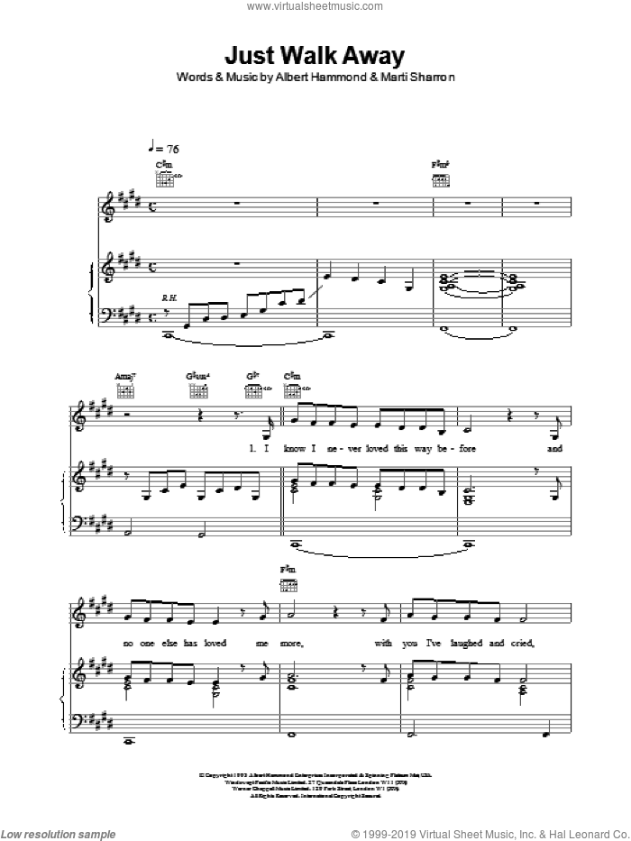 Just Walk Away sheet music for voice, piano or guitar by Celine Dion, intermediate skill level