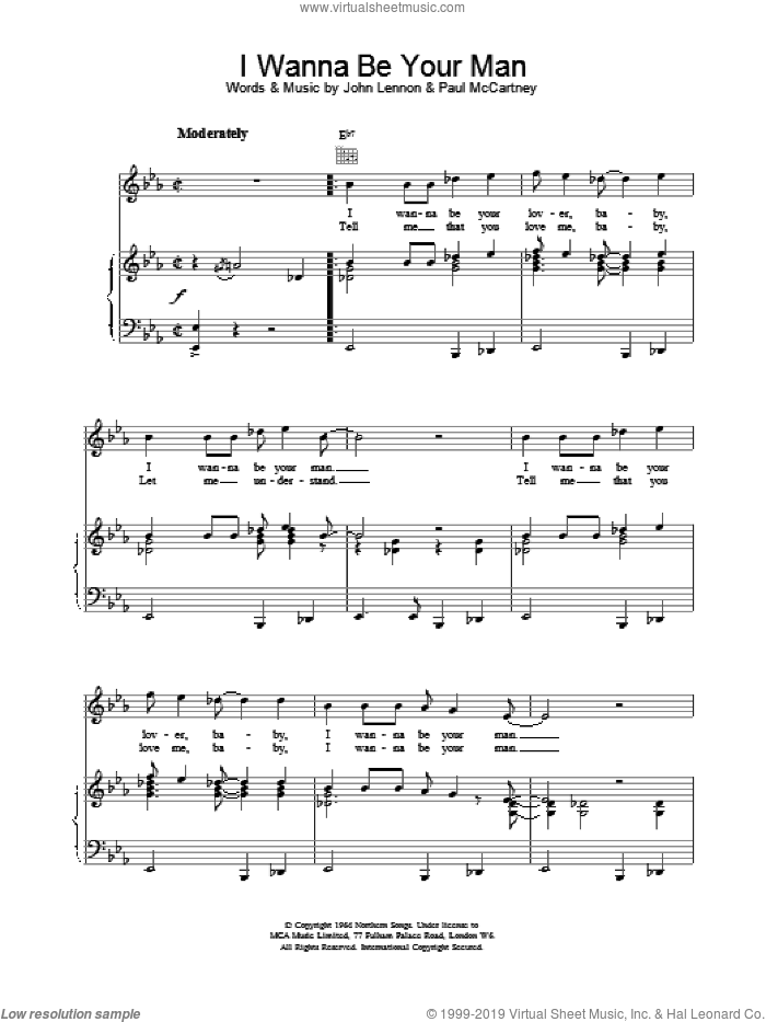 I Wanna Be Your Man sheet music for voice, piano or guitar by The Beatles, intermediate skill level
