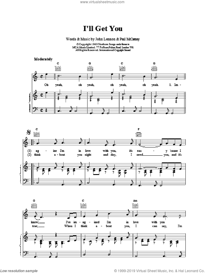 I'll Get You sheet music for voice, piano or guitar by The Beatles, intermediate skill level