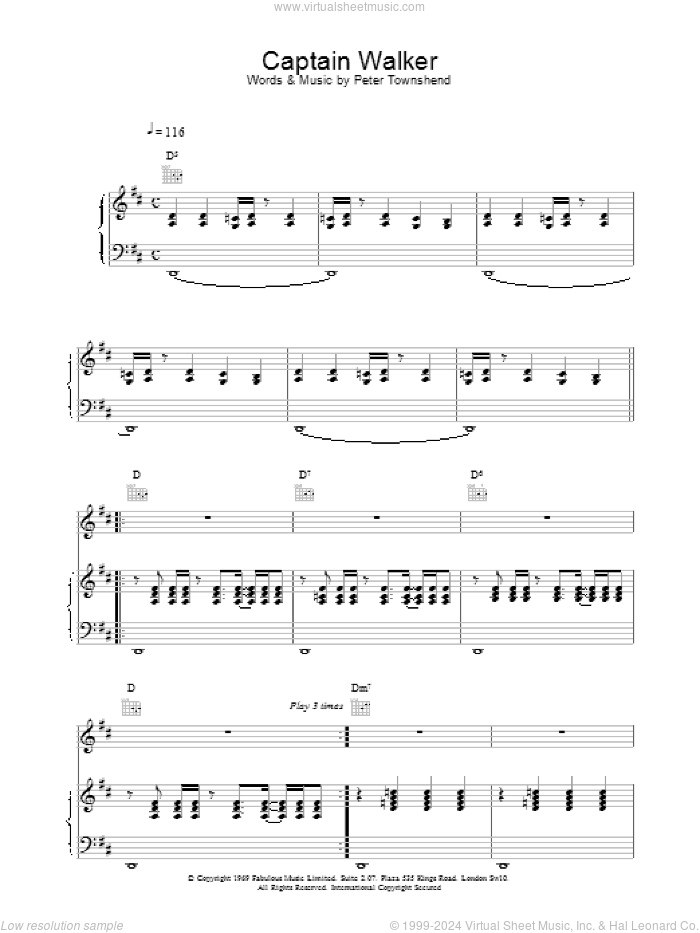 Captain Walker sheet music for voice, piano or guitar by The Who, intermediate skill level