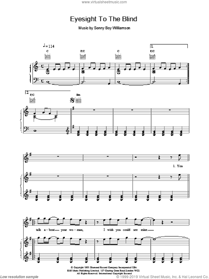 Eyesight To The Blind sheet music for voice, piano or guitar by The Who, intermediate skill level