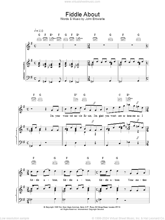 Fiddle About sheet music for voice, piano or guitar by The Who, intermediate skill level