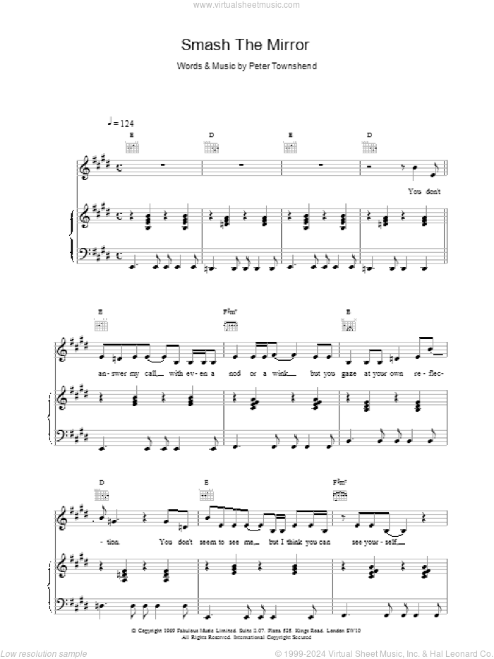 Smash The Mirror sheet music for voice, piano or guitar by The Who, intermediate skill level