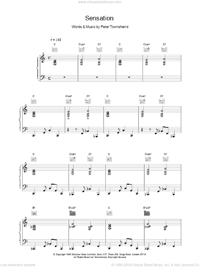 Sensation sheet music for voice, piano or guitar by The Who, intermediate skill level