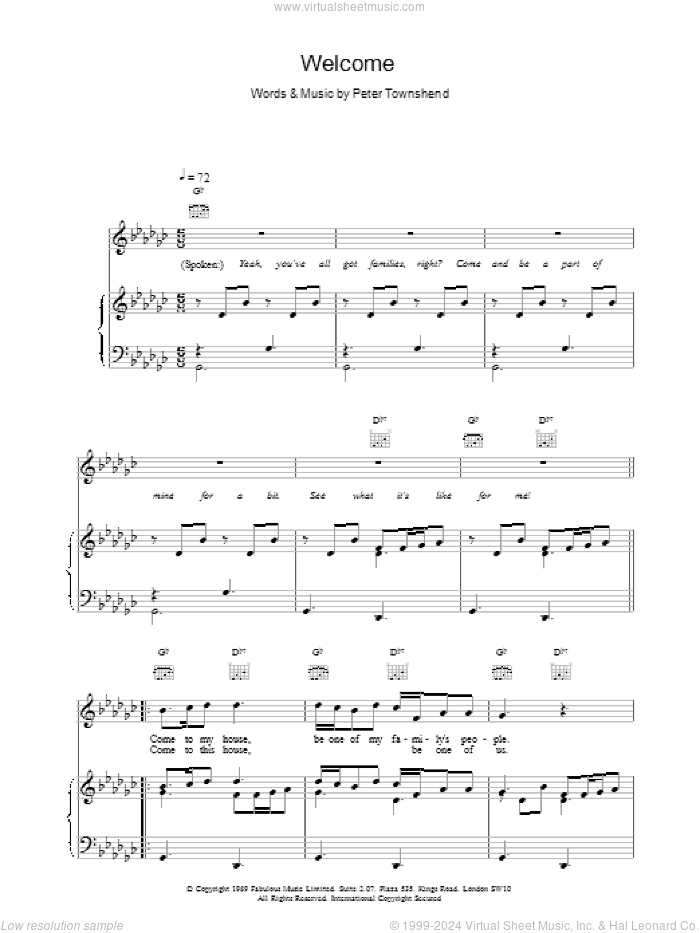 Welcome sheet music for voice, piano or guitar by The Who, intermediate skill level
