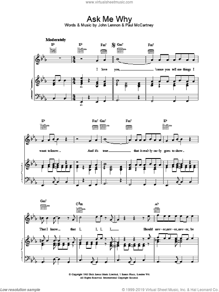 Ask Me Why sheet music for voice, piano or guitar by The Beatles, intermediate skill level