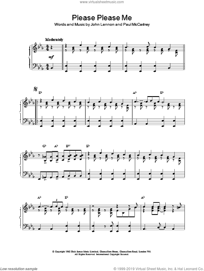 Please Please Me, (intermediate) sheet music for piano solo by The Beatles, intermediate skill level