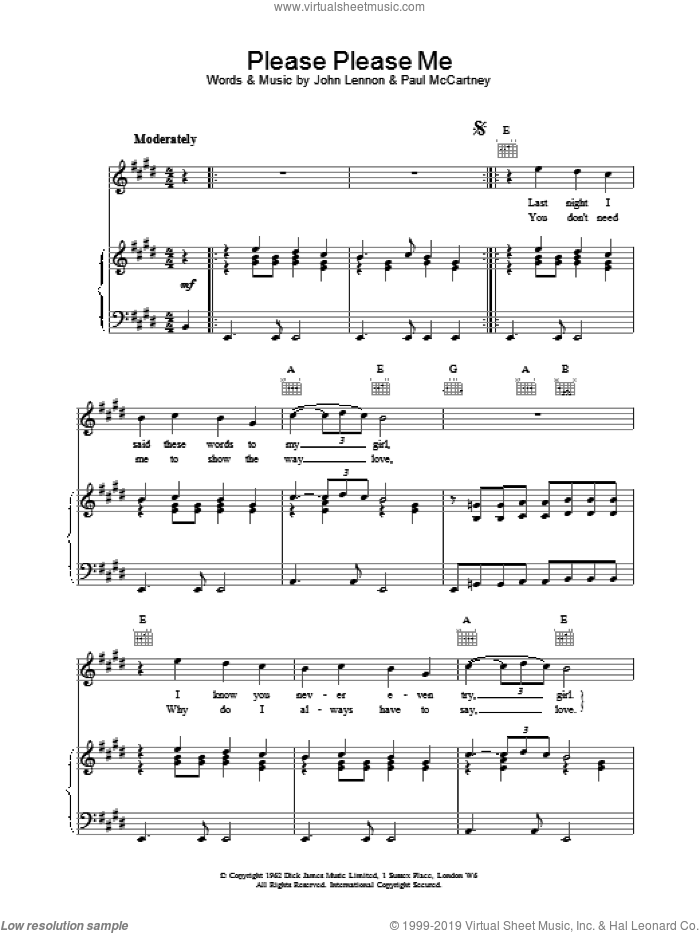 Please Please Me sheet music for voice, piano or guitar by The Beatles, intermediate skill level
