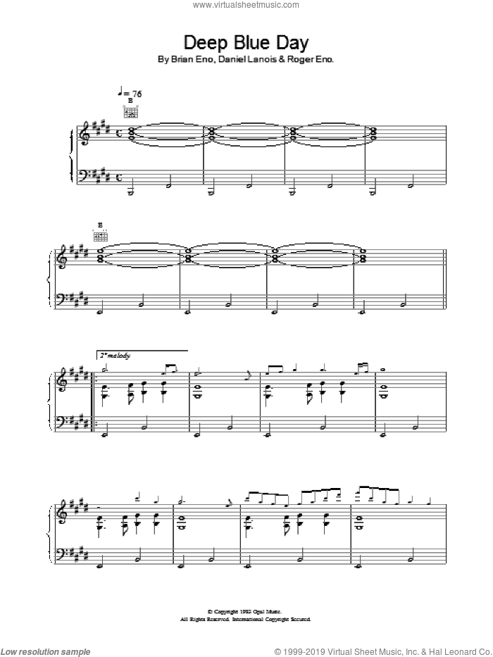 Deep Blue Day sheet music for voice, piano or guitar by Brian Eno, intermediate skill level