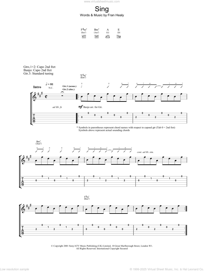 Sing sheet music for voice, piano or guitar by Blur, intermediate skill level