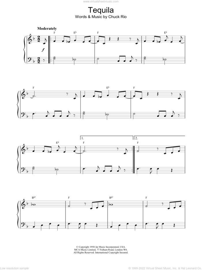 Tequila sheet music for piano solo by James Last, intermediate skill level