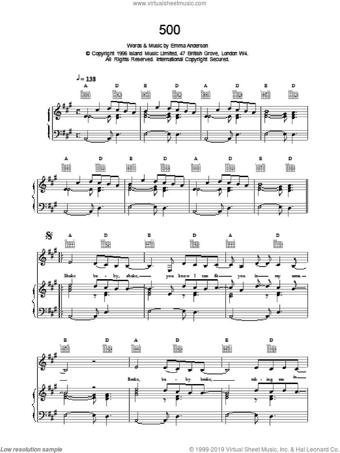 500 sheet music for voice, piano or guitar by Emma Anderson, intermediate skill level