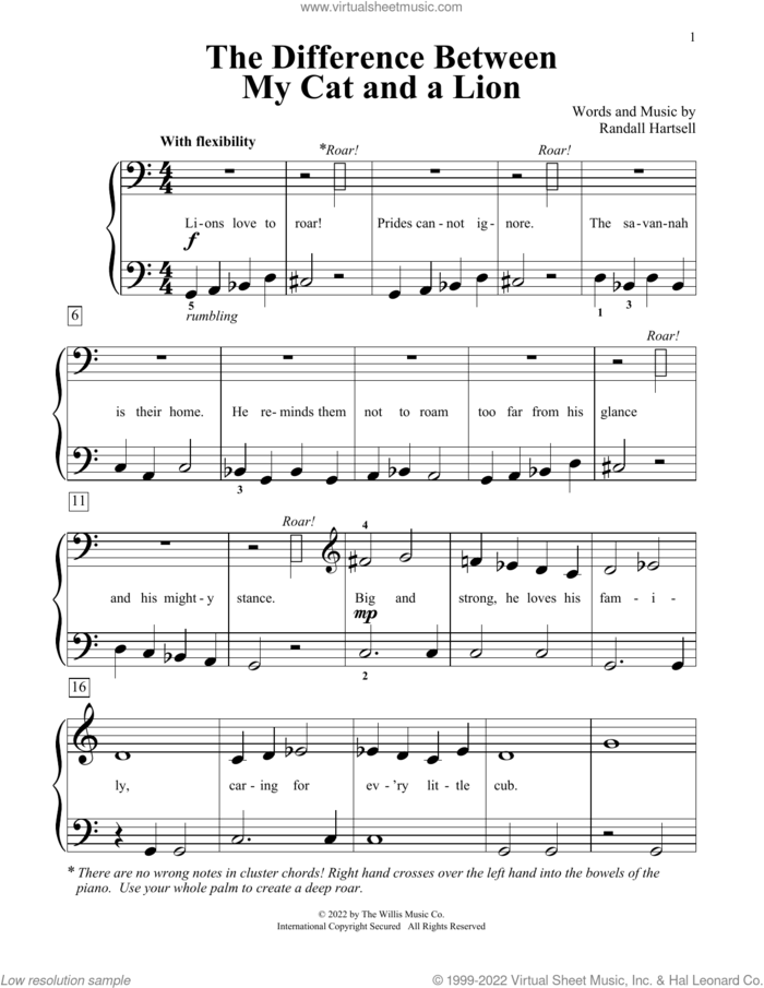 The Difference Between My Cat And A Lion sheet music for piano solo (elementary) by Randall Hartsell, beginner piano (elementary)
